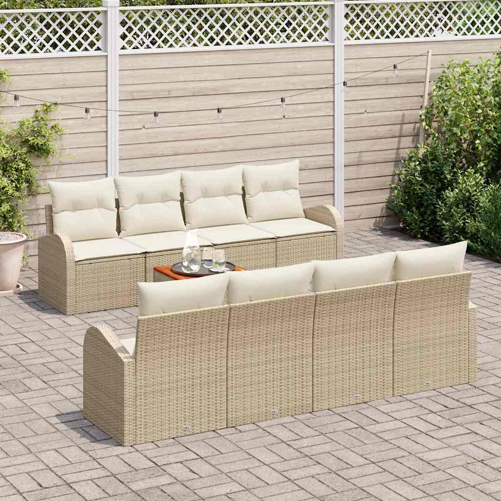 Conjunto de sofás de jardín 9 pcs Beige y Crema ratán sintético
