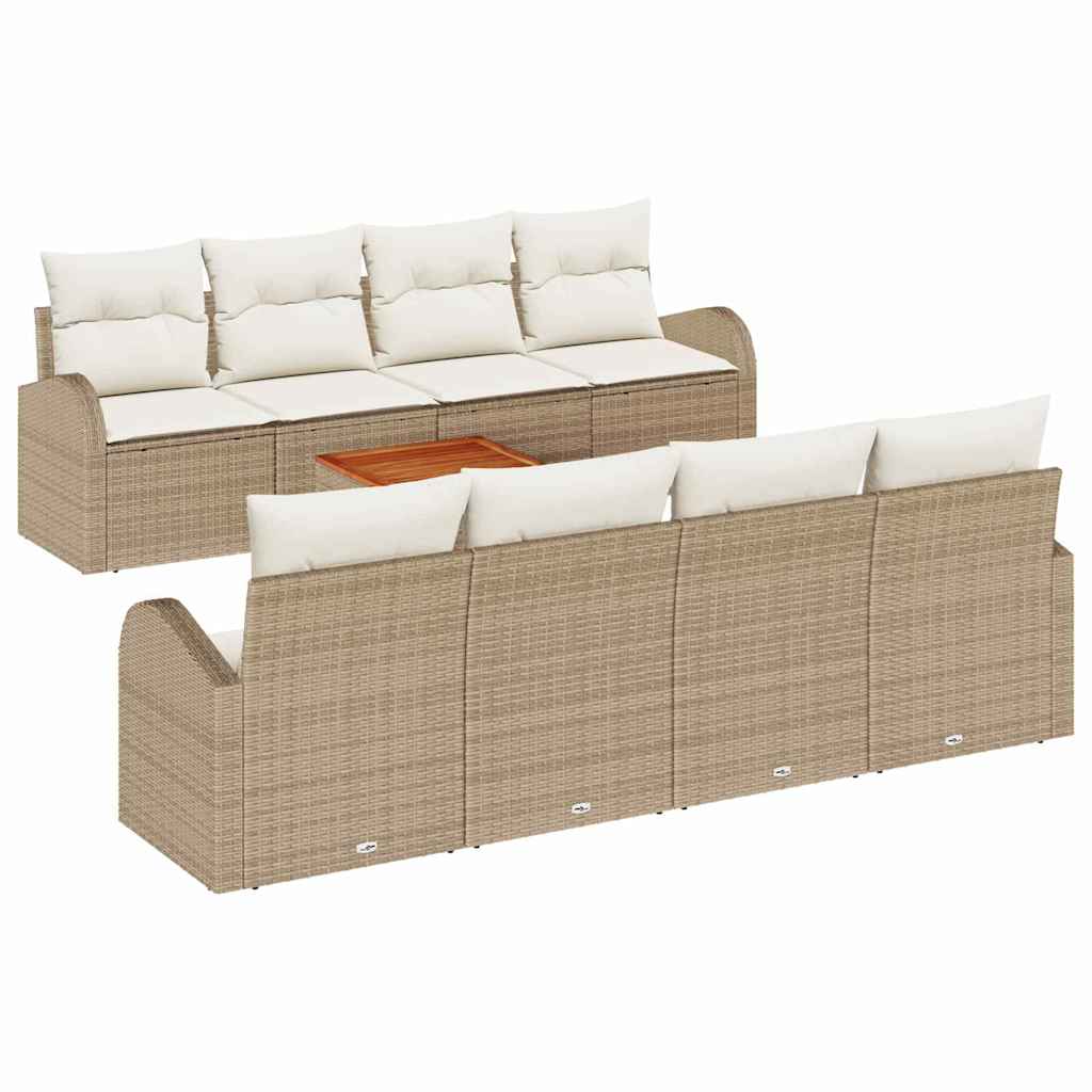 Conjunto de sofás de jardín 9 pcs Beige y Crema ratán sintético
