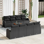 Conjunto de sofás de jardín 9 pcs Negro ratán sintético