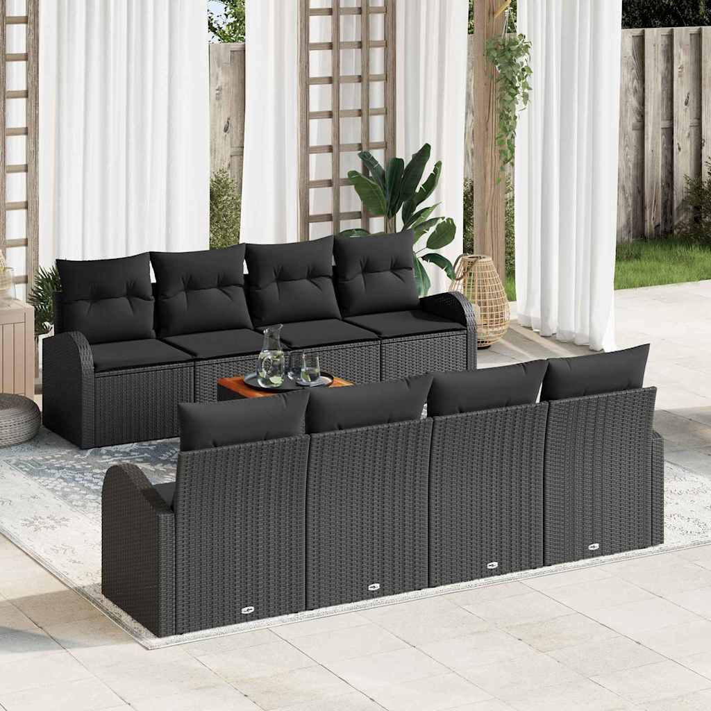Conjunto de sofás de jardín 9 pcs Negro ratán sintético