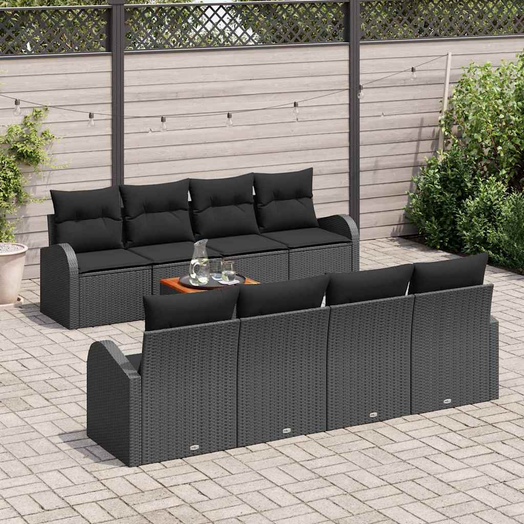 Conjunto de sofás de jardín 9 pcs Negro ratán sintético
