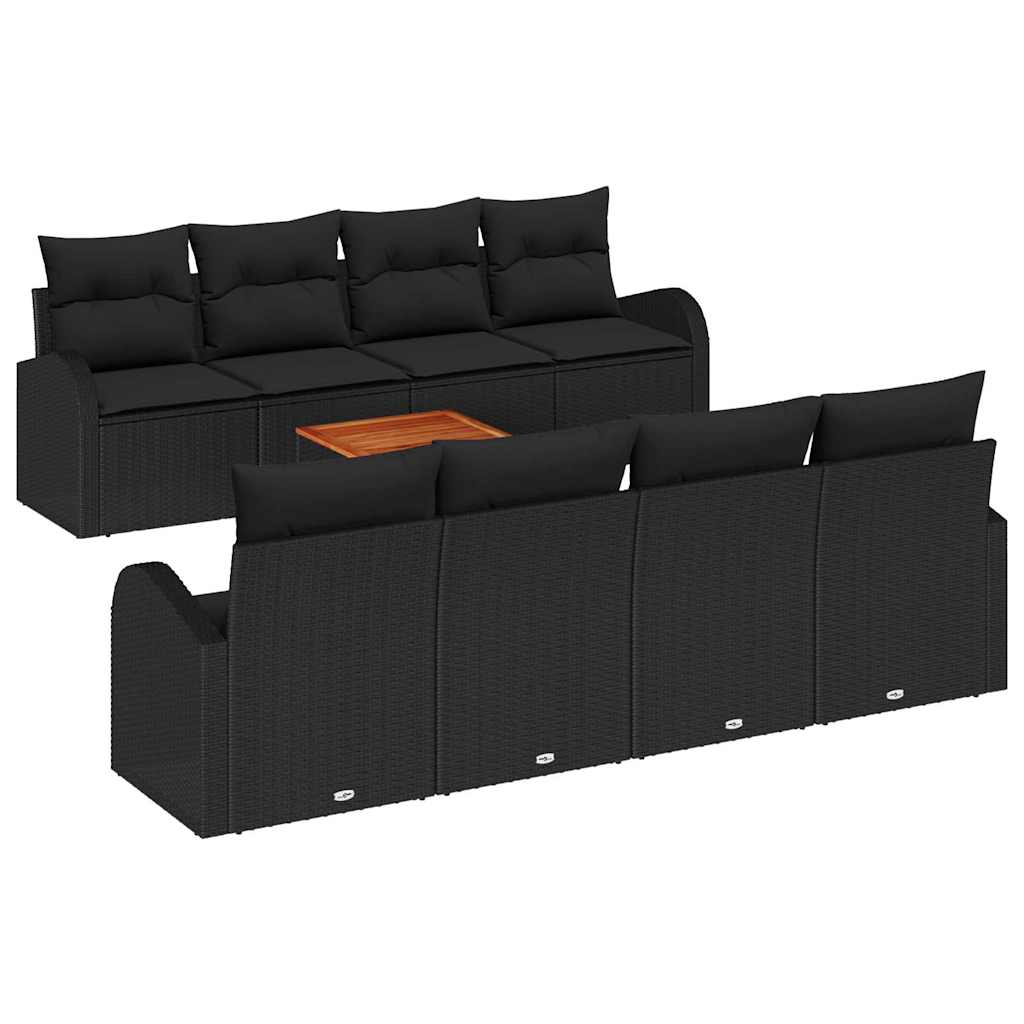 Conjunto de sofás de jardín 9 pcs Negro ratán sintético