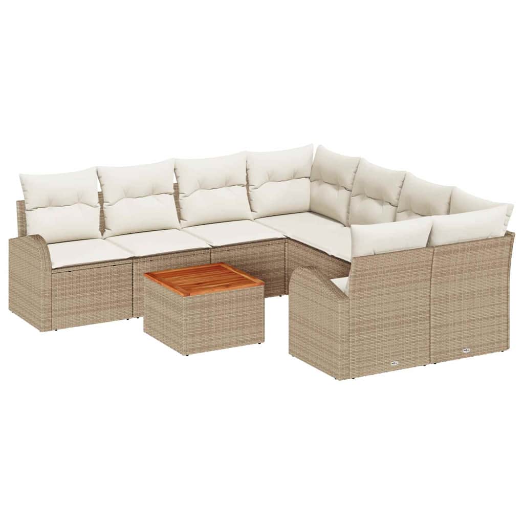Conjunto de sofás de jardín 9 pcs Beige y Crema ratán sintético