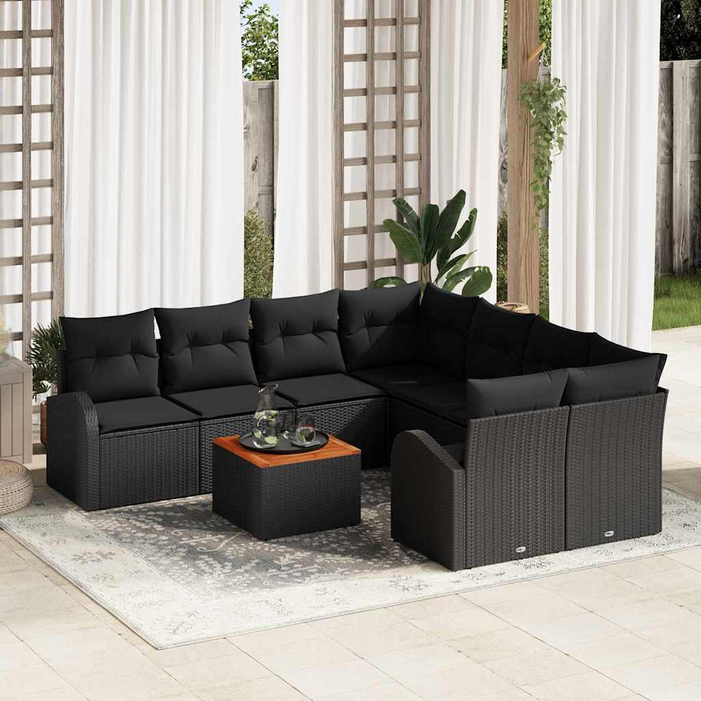 Conjunto de sofás de jardín 9 pcs Beige y Crema ratán sintético