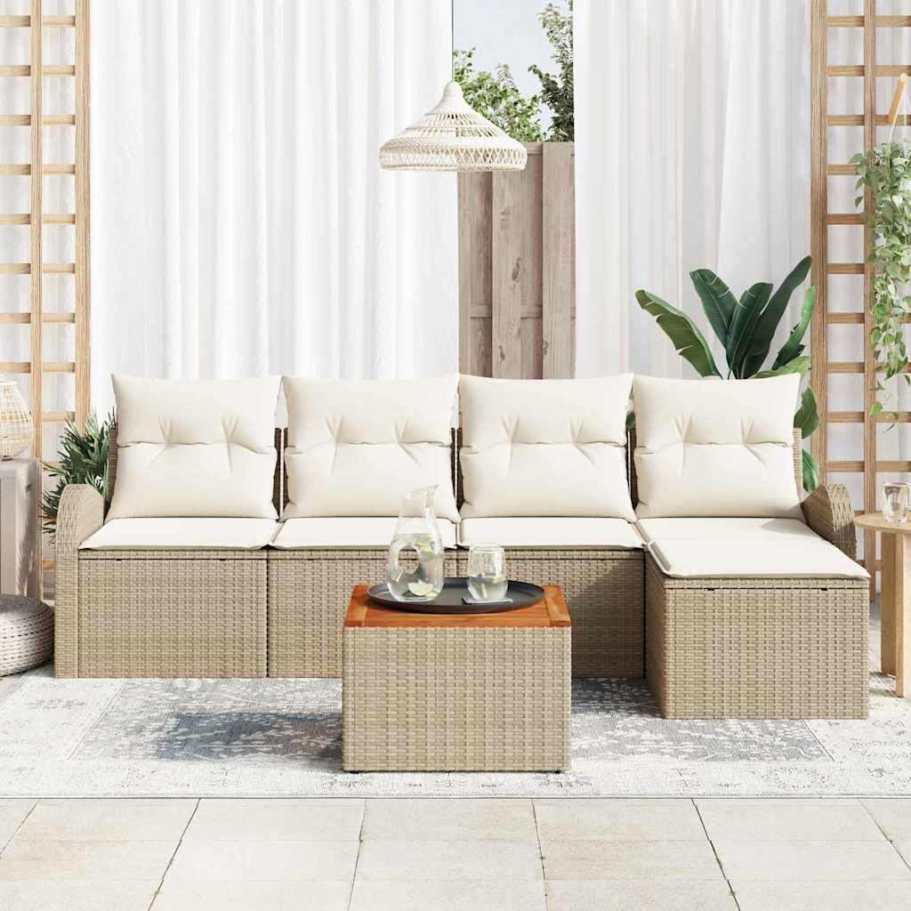 Conjunto de sofás de jardín 6 pcs Beige y Crema ratán sintético