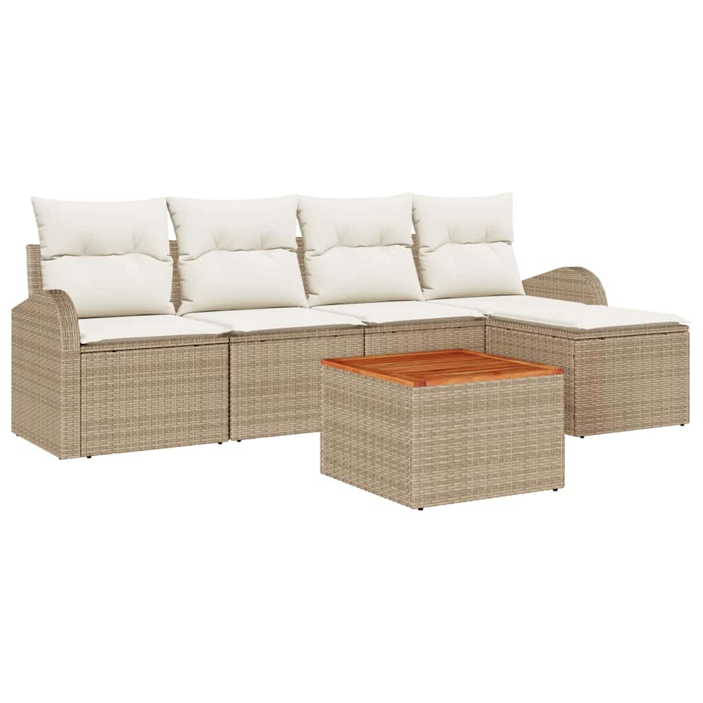 Conjunto de sofás de jardín 6 pcs Beige y Crema ratán sintético