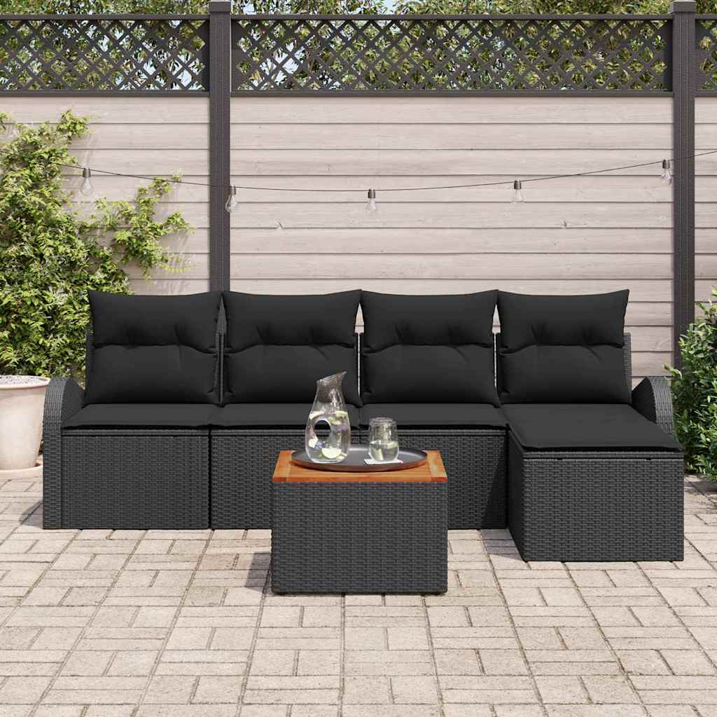 Conjunto de sofás de jardín 6 pcs Negro ratán sintético