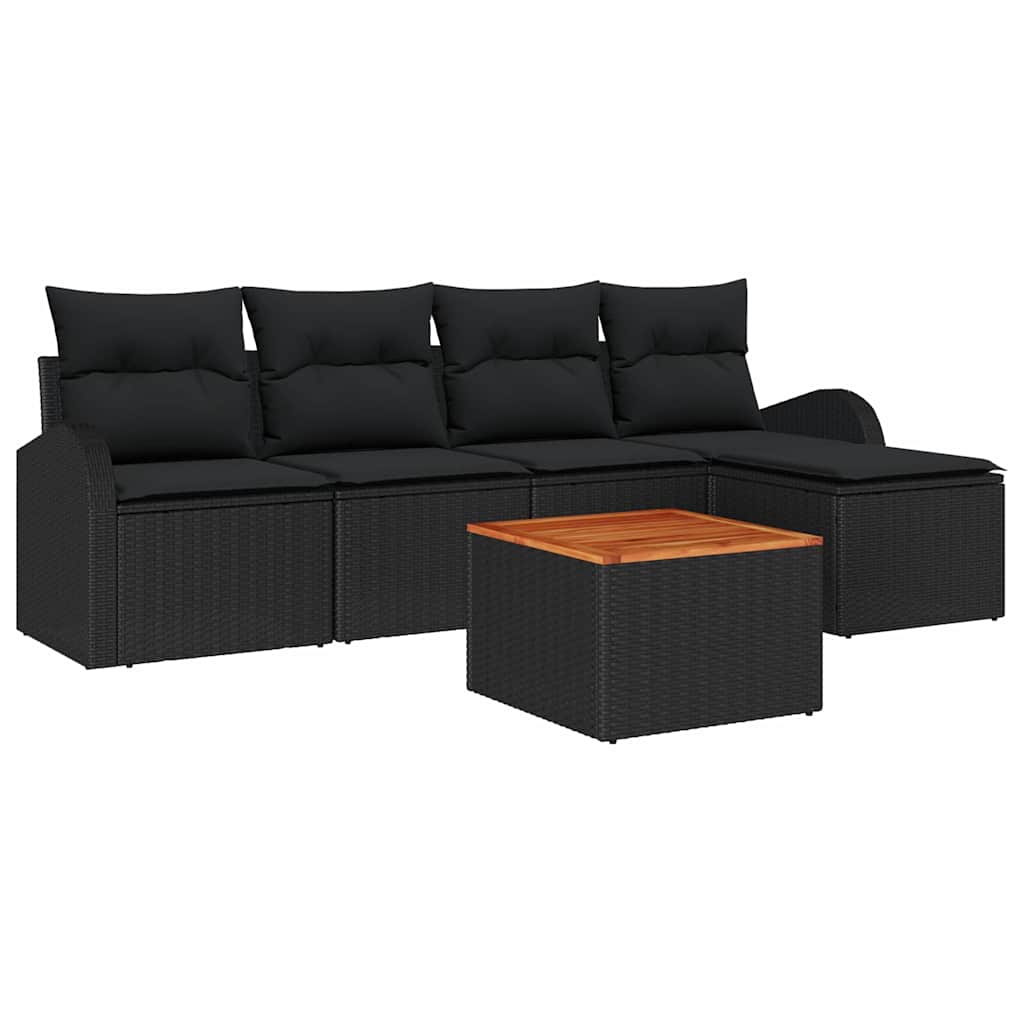 Conjunto de sofás de jardín 6 pcs Negro ratán sintético