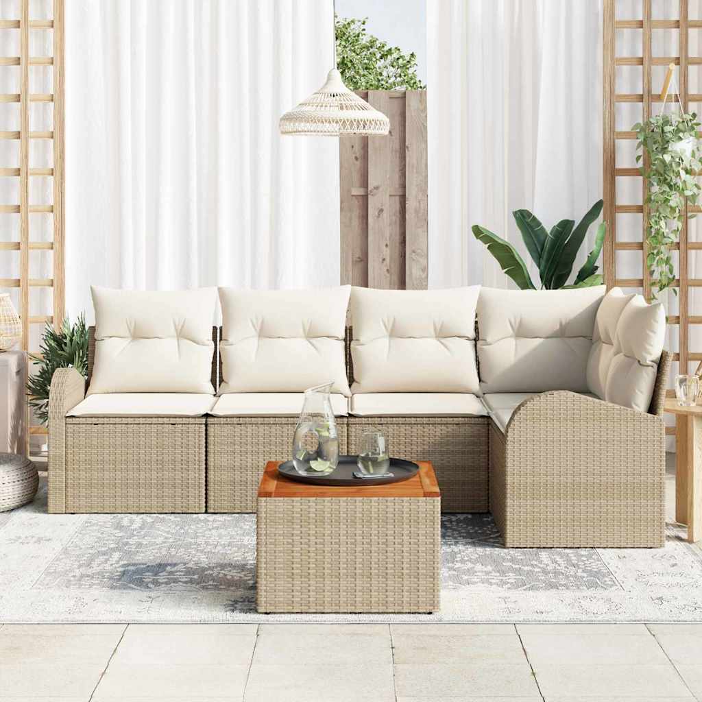 Conjunto de sofás de jardín 6 pcs Beige y Crema ratán sintético