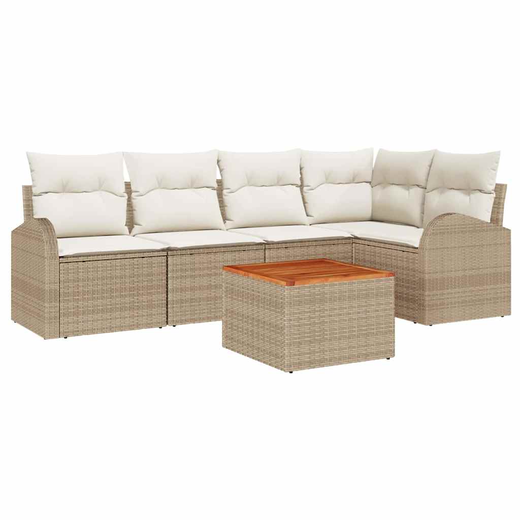 Conjunto de sofás de jardín 6 pcs Beige y Crema ratán sintético