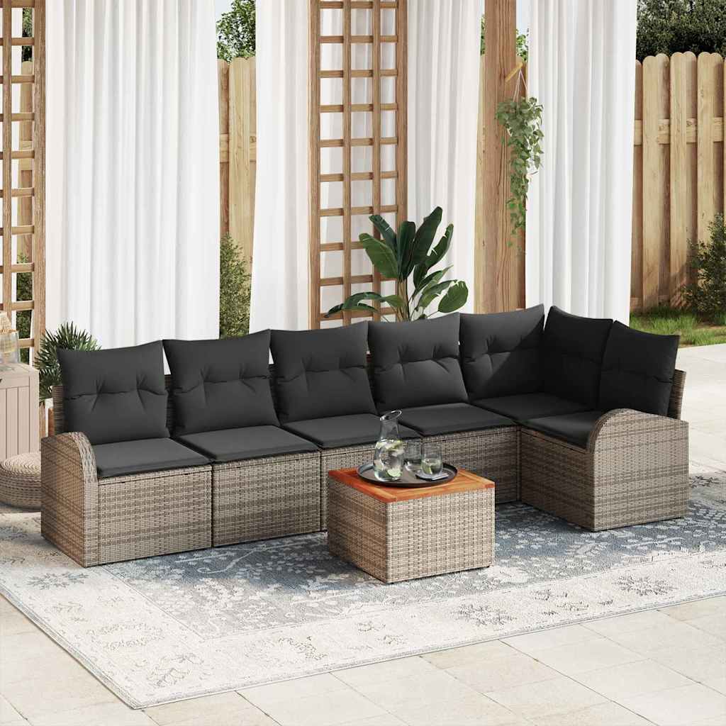 Conjunto de sofás de jardín 6 pcs Negro y crema ratán sintético