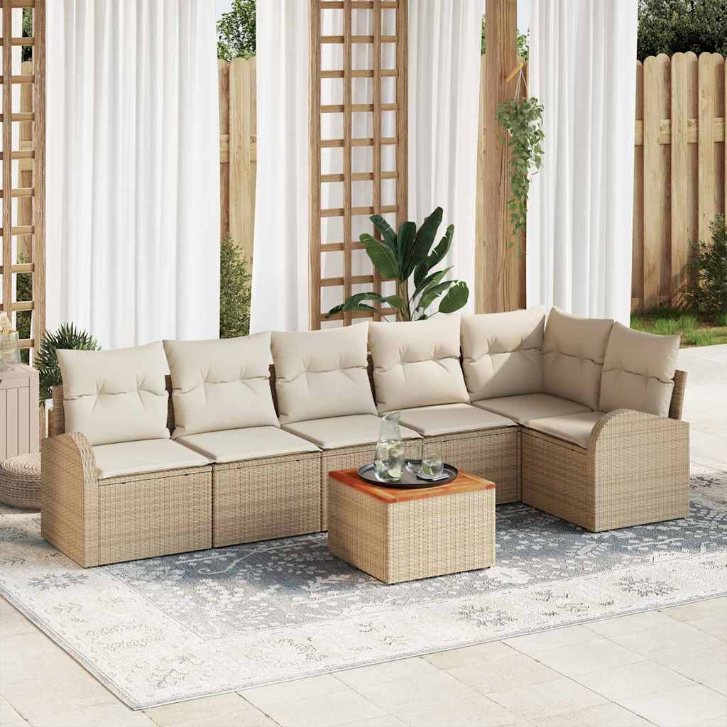 Conjunto de sofás de jardín 6 pcs Negro y crema ratán sintético