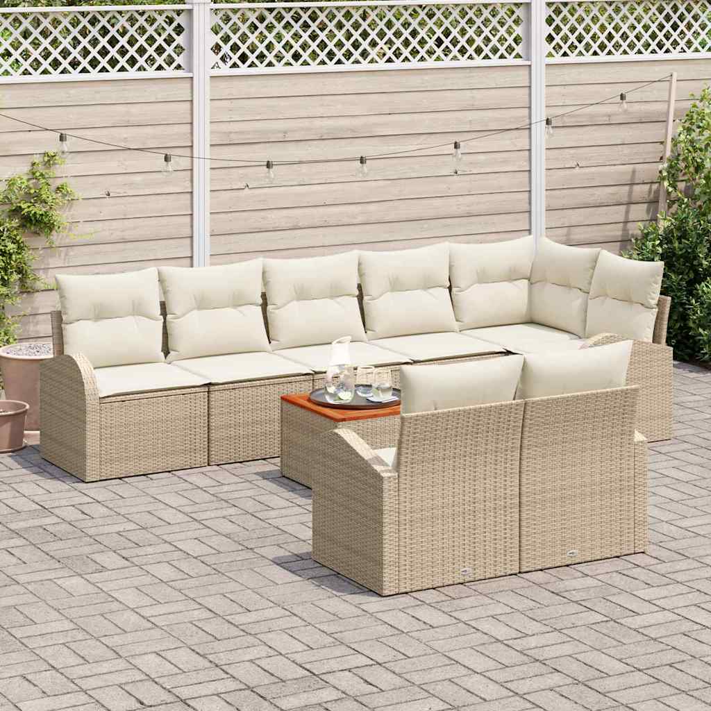Conjunto de sofás de jardín 9 pcs Beige y Crema ratán sintético