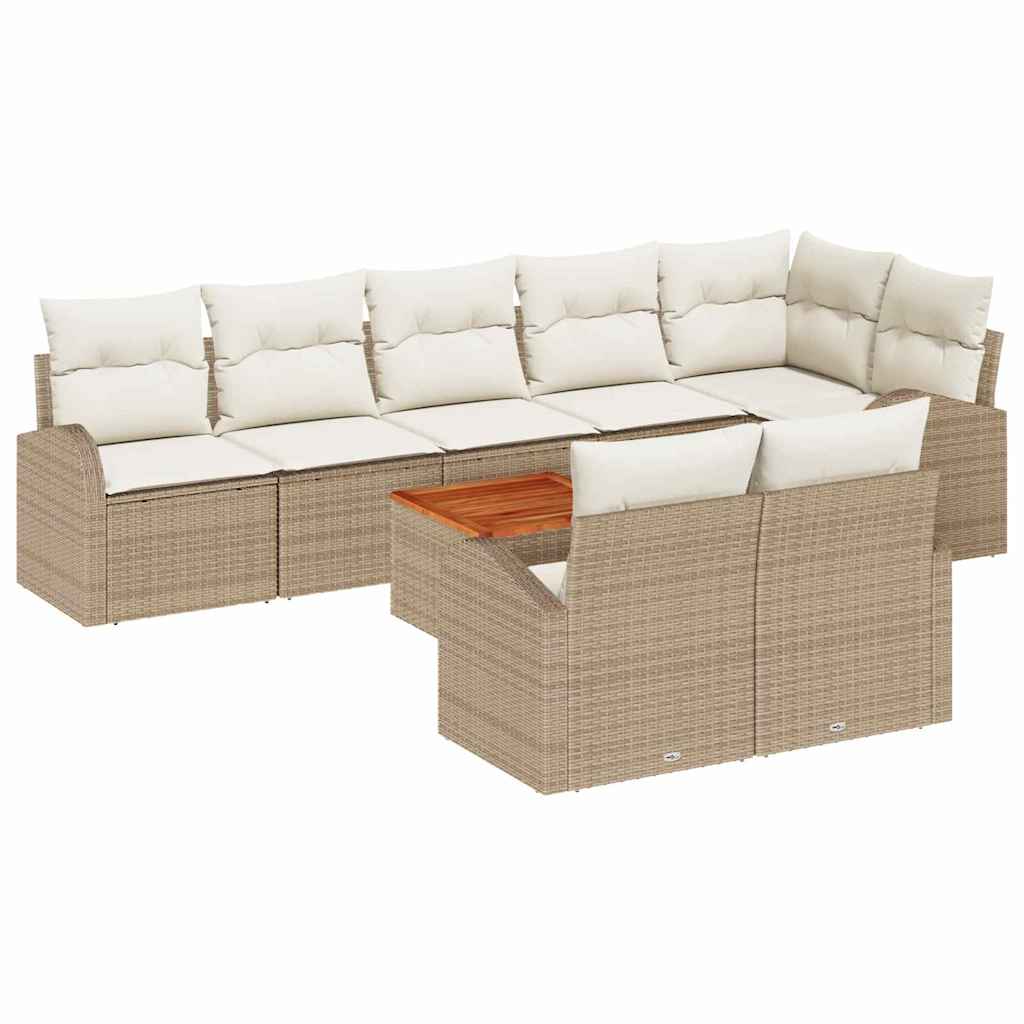 Conjunto de sofás de jardín 9 pcs Beige y Crema ratán sintético