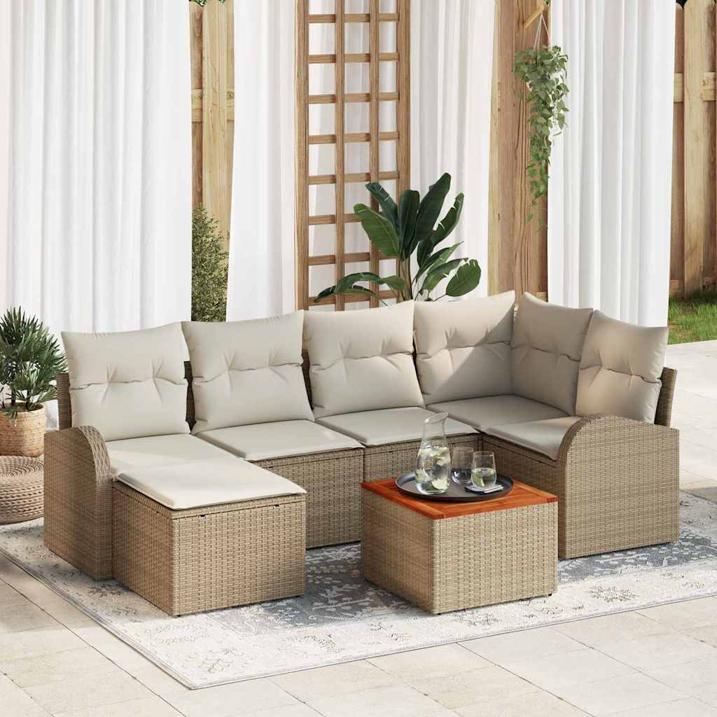 Conjunto de sofás de jardín 7 pcs Beige ratán sintético