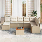 Conjunto de sofás de jardín 9 pcs Beige y Crema ratán sintético