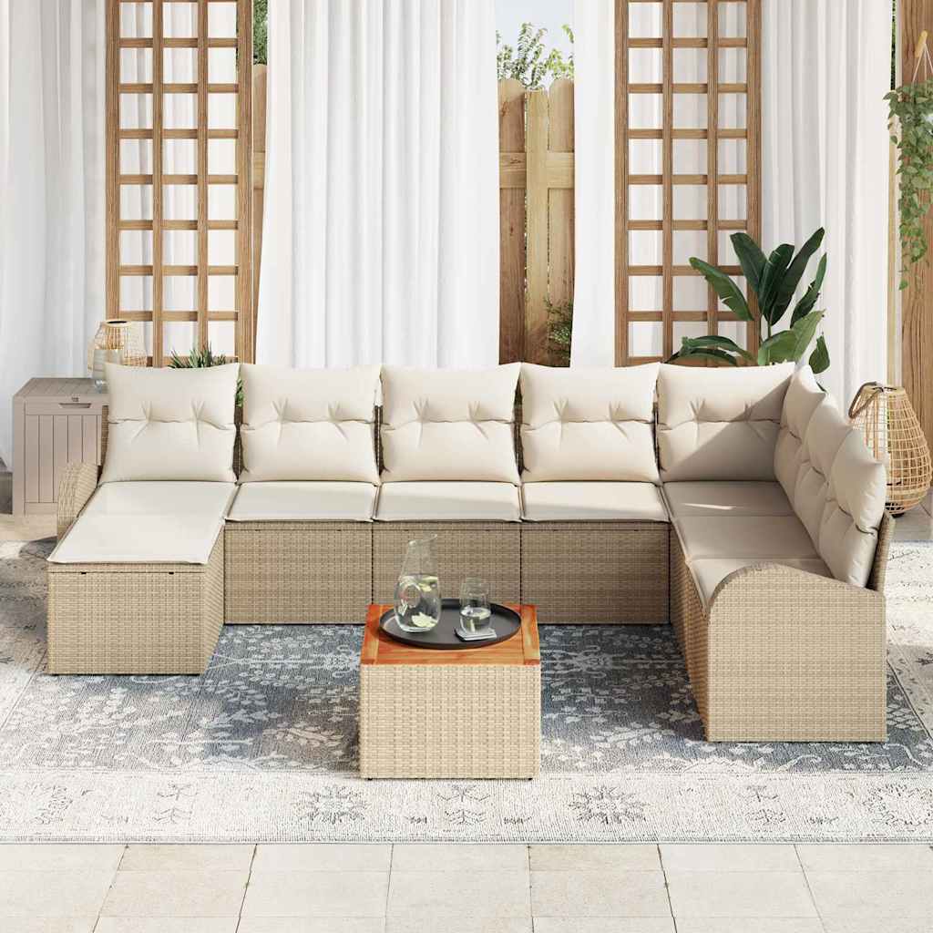 Conjunto de sofás de jardín 9 pcs Beige y Crema ratán sintético