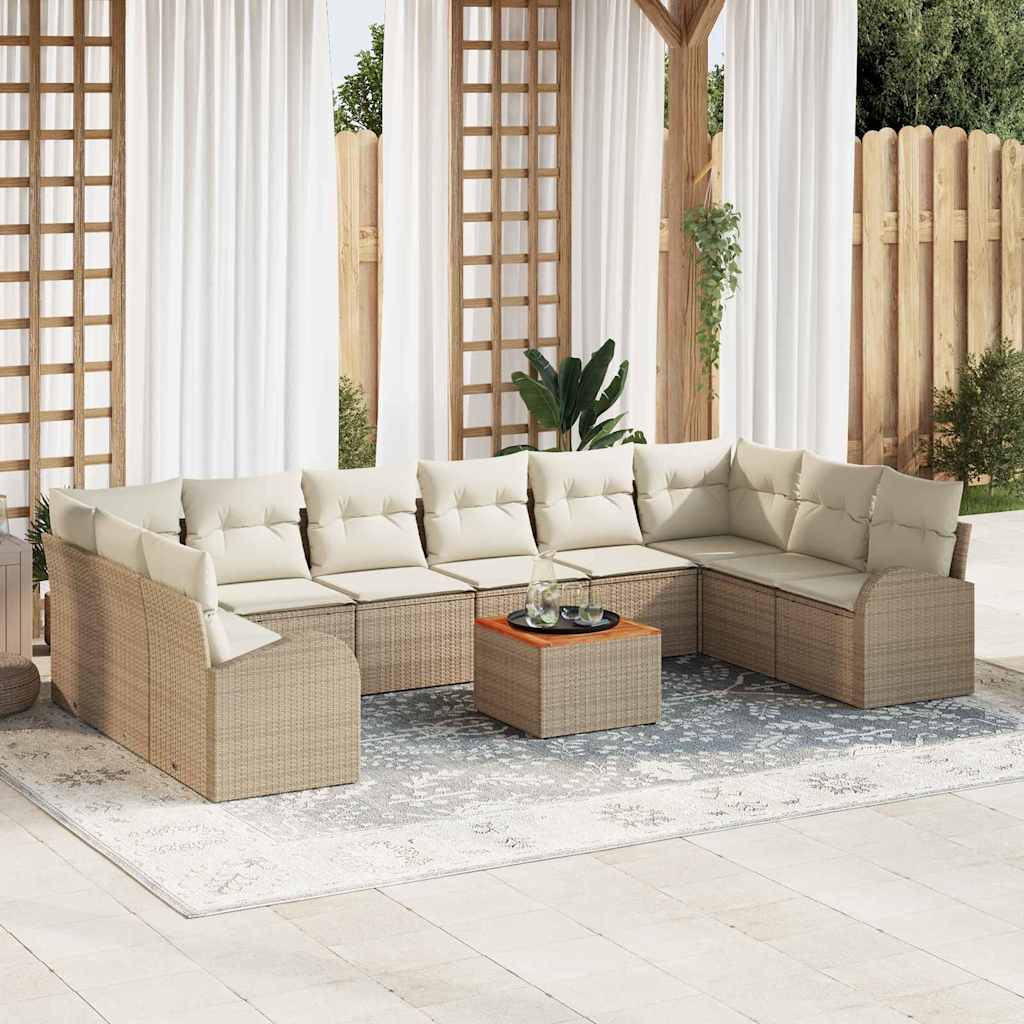 Conjunto de sofás de jardín 11 pcs Beige y Crema