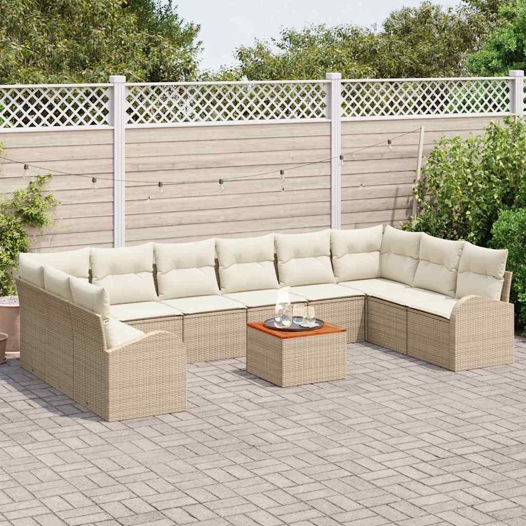 Conjunto de sofás de jardín 11 pcs Beige y Crema