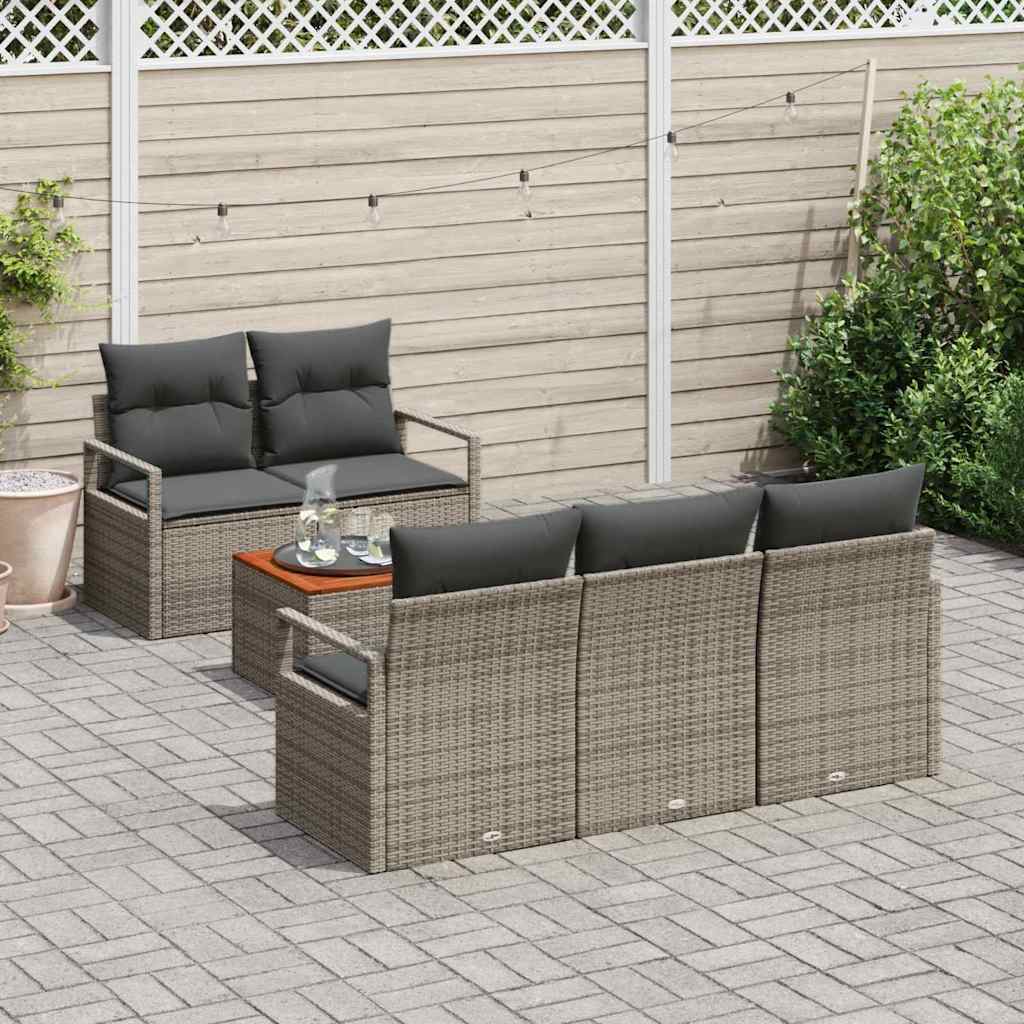 Conjunto de sofás de jardín 6 pcs Gris ratán sintético