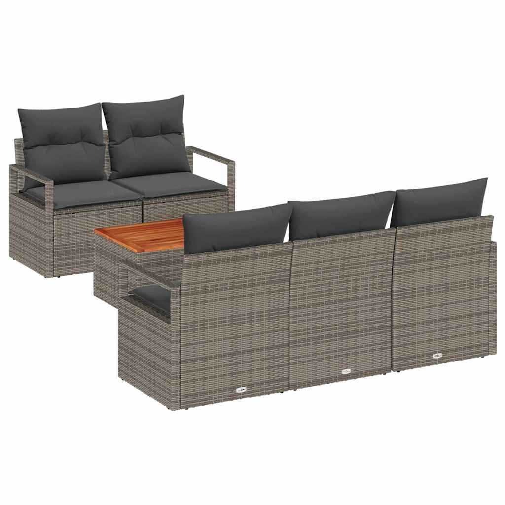 Conjunto de sofás de jardín 6 pcs Gris ratán sintético