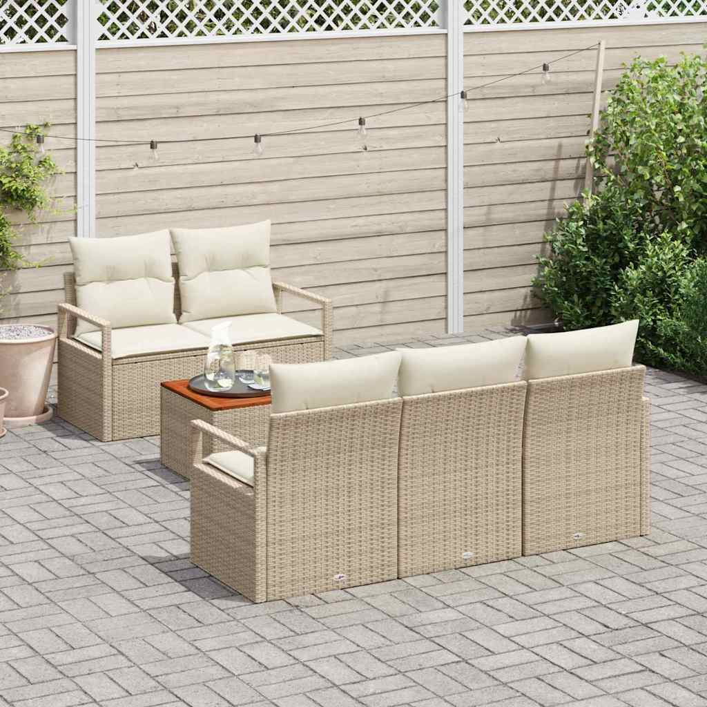 Conjunto de sofás de jardín 6 pcs Beige y Crema ratán sintético