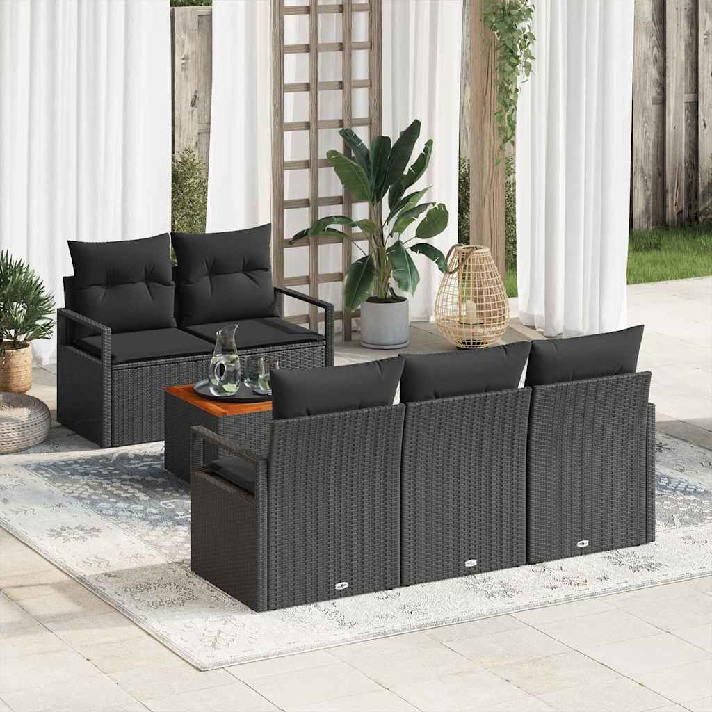 Conjunto de sofás de jardín 6 pcs Negro ratán sintético