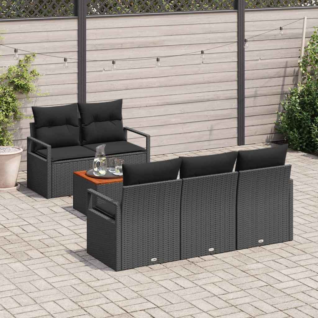 Conjunto de sofás de jardín 6 pcs Negro ratán sintético