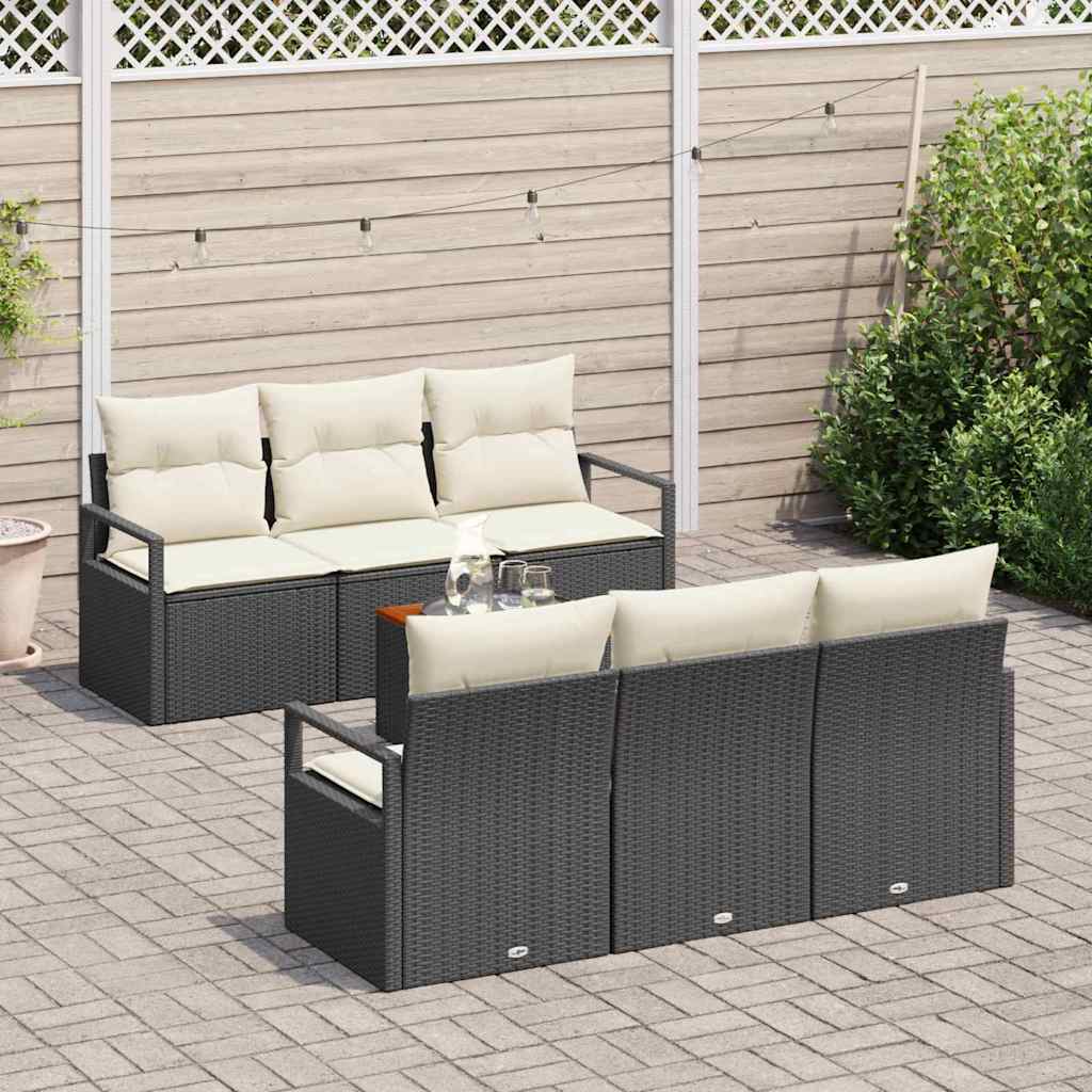Conjunto de sofás de jardín 7 pcs Negro y crema ratán sintético