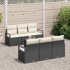 Conjunto de sofás de jardín 7 pcs Negro y crema ratán sintético