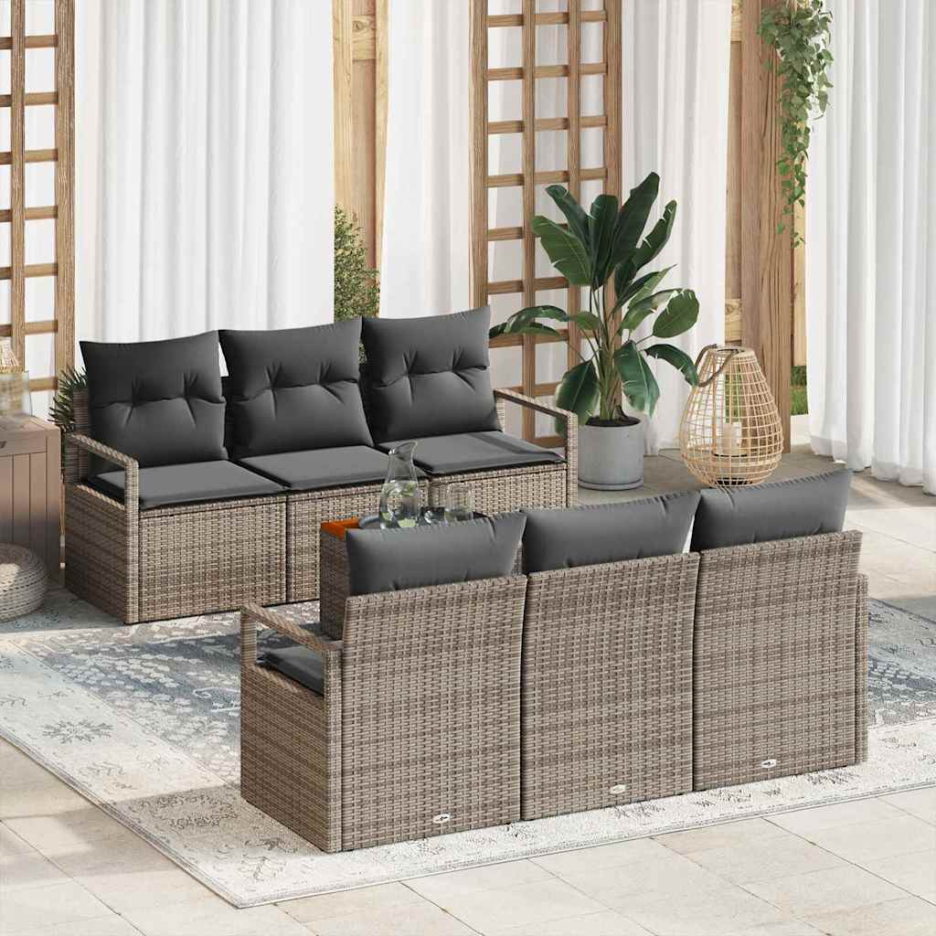 Conjunto de sofás de jardín 7 pcs Gris ratán sintético