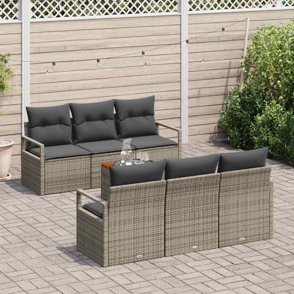 Conjunto de sofás de jardín 7 pcs Gris ratán sintético