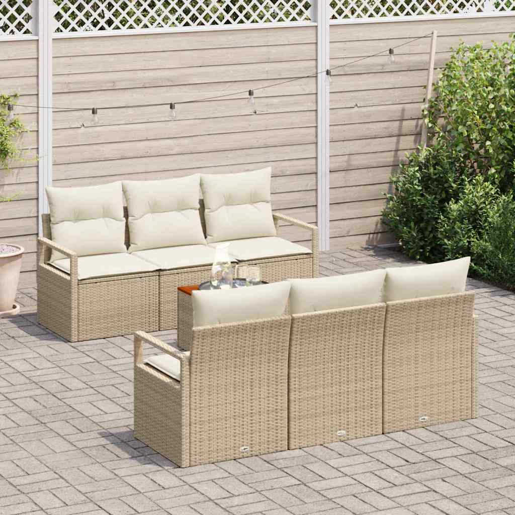 Conjunto de sofás de jardín 7 pcs Beige y Crema ratán sintético