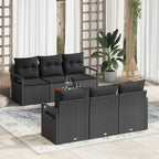 Conjunto de sofás de jardín 7 pcs Negro ratán sintético
