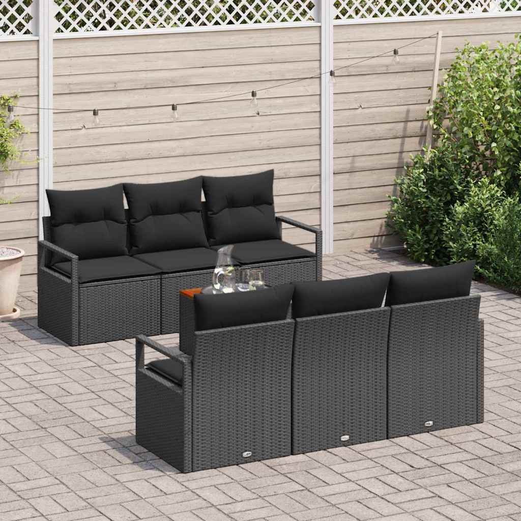 Conjunto de sofás de jardín 7 pcs Negro ratán sintético