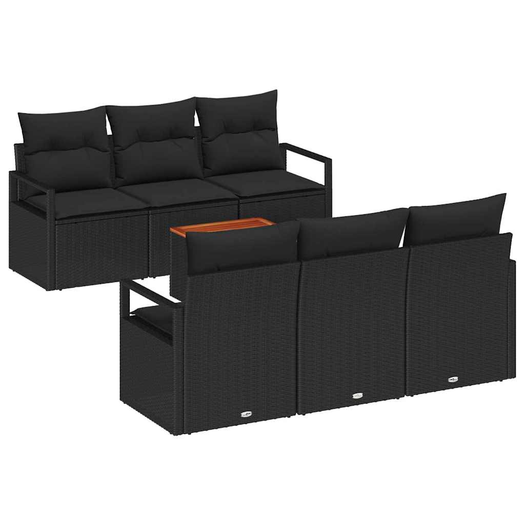 Conjunto de sofás de jardín 7 pcs Negro ratán sintético
