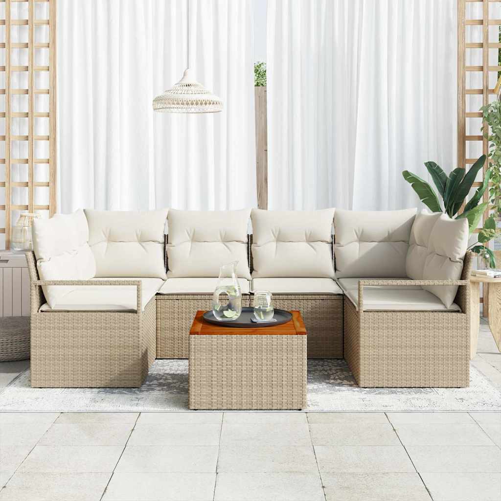 Conjunto de sofás de jardín 7 pcs Beige y Crema ratán sintético