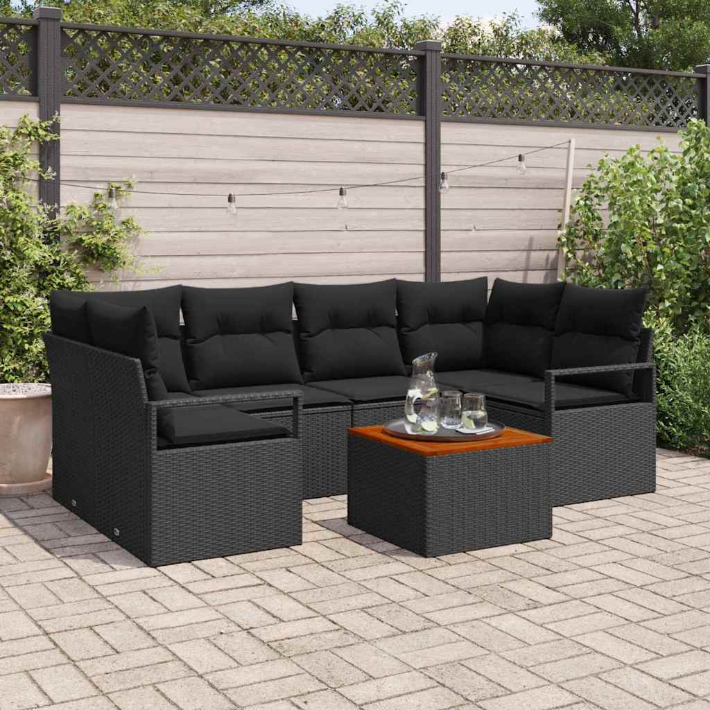 Conjunto de sofás de jardín 7 pcs Beige y Crema ratán sintético