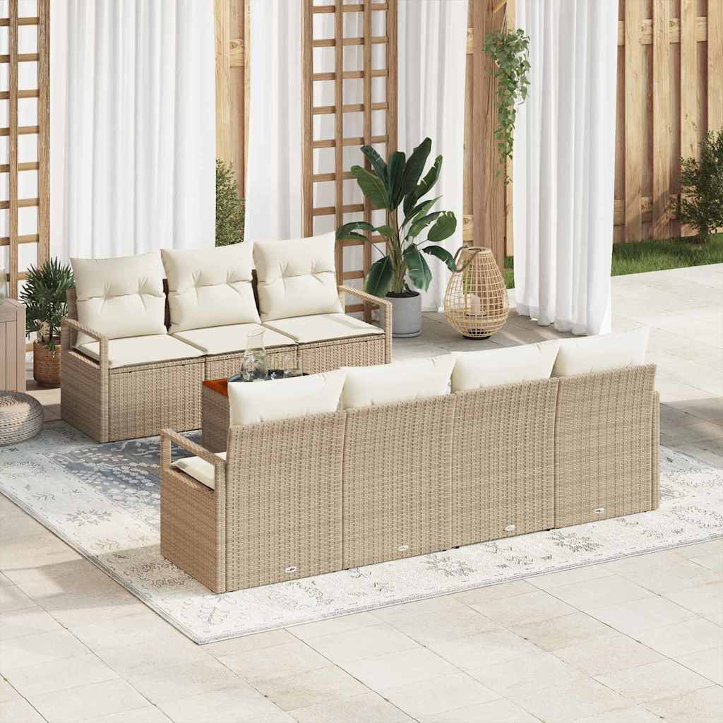 Conjunto de sofás de jardín 8 pcs Beige y Crema ratán sintético