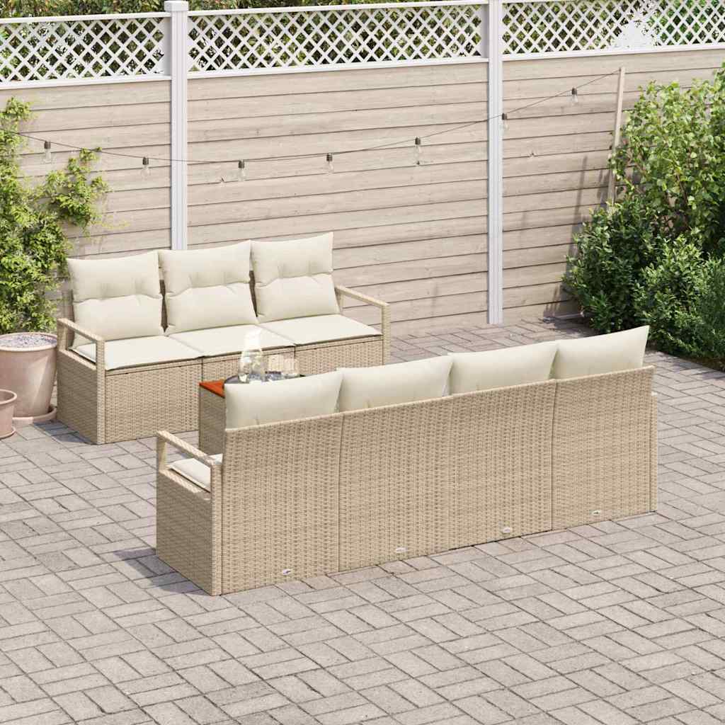 Conjunto de sofás de jardín 8 pcs Beige y Crema ratán sintético