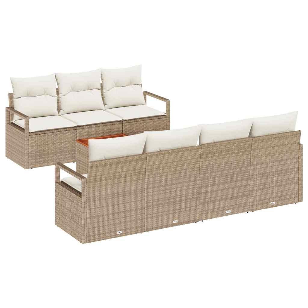 Conjunto de sofás de jardín 8 pcs Beige y Crema ratán sintético