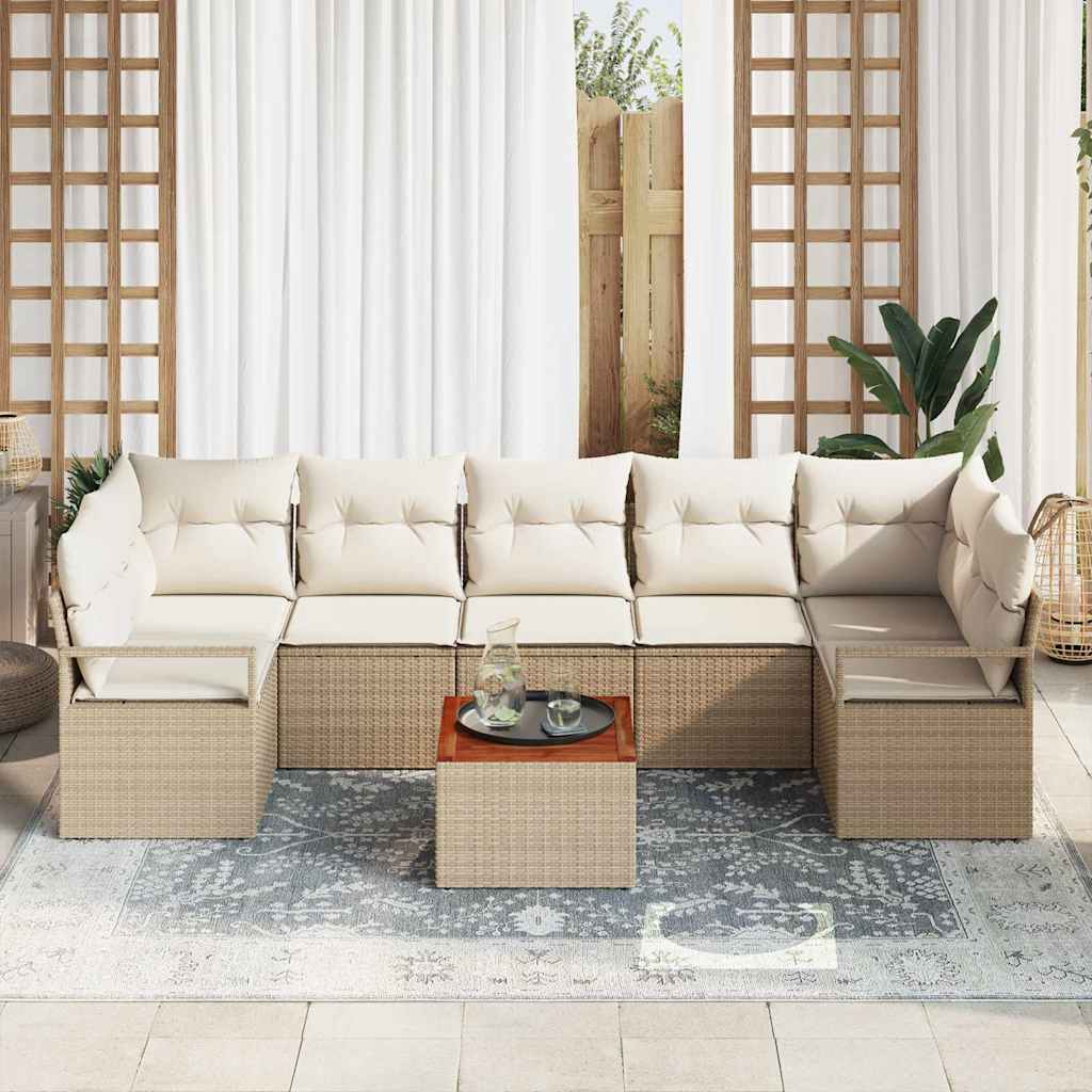 Conjunto de sofás de jardín 8 pcs Beige y Crema ratán sintético