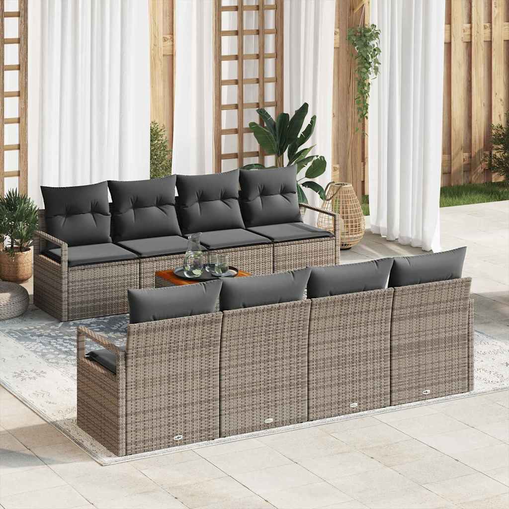 Conjunto de sofás de jardín 9 pcs Beige y Crema ratán sintético