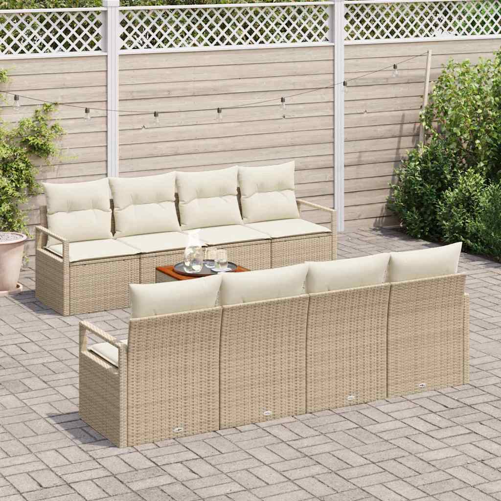 Conjunto de sofás de jardín 9 pcs Beige y Crema ratán sintético
