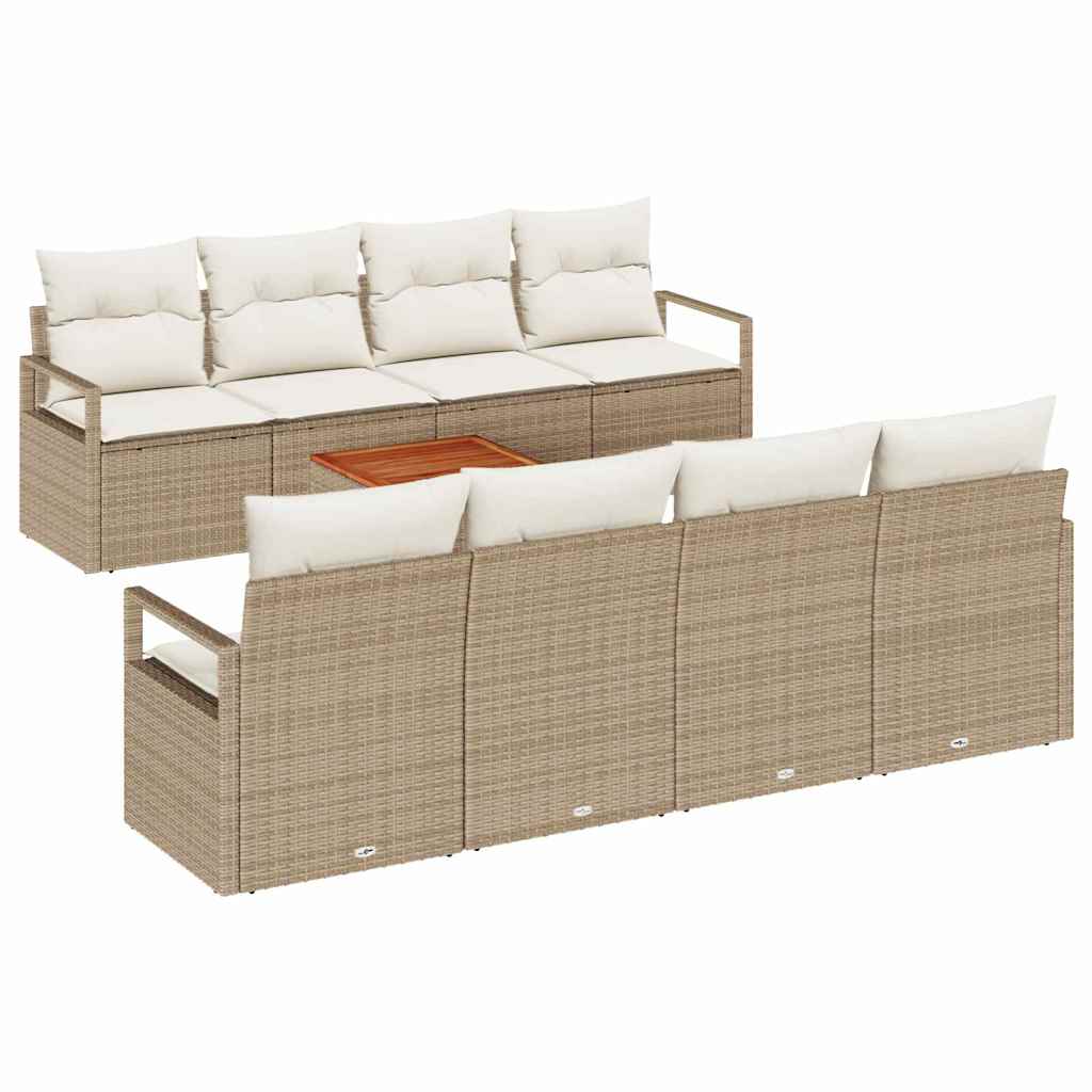 Conjunto de sofás de jardín 9 pcs Beige y Crema ratán sintético