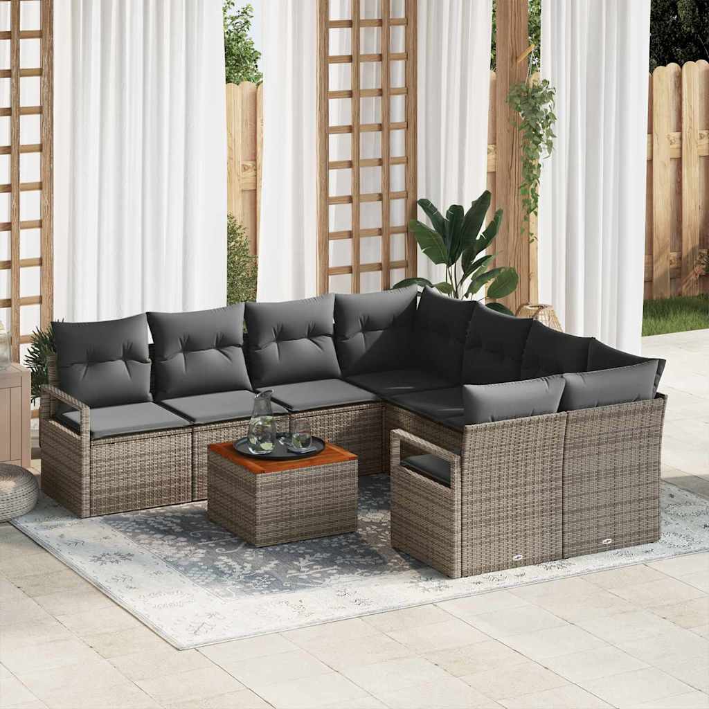 Conjunto de sofás de jardín 9 pcs Beige y Crema ratán sintético