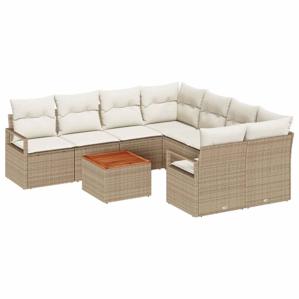 Conjunto de sofás de jardín 9 pcs Beige y Crema ratán sintético