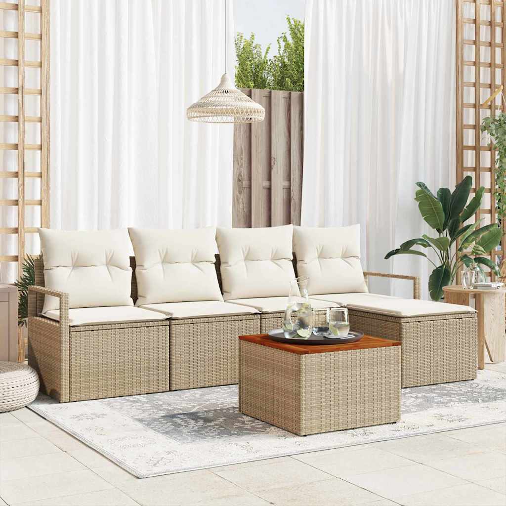 Conjunto de sofás de jardín 6 pcs Beige y Crema ratán sintético