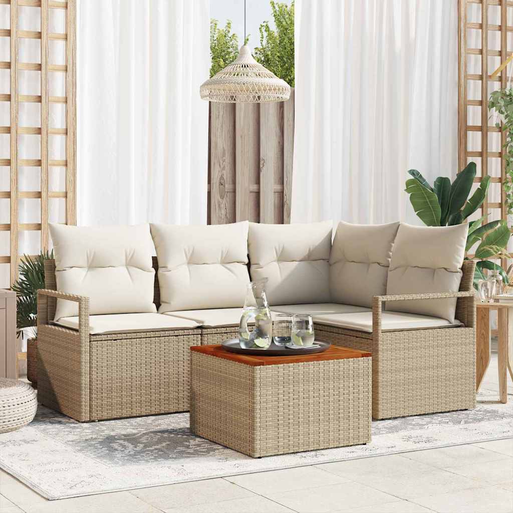 5-piece Garden Sofa Set Beige and Cream Poly Rattan
