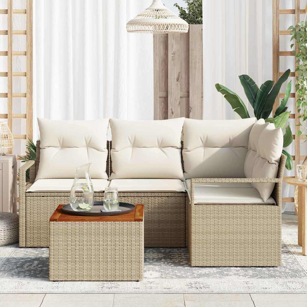 5-piece Garden Sofa Set Beige and Cream Poly Rattan